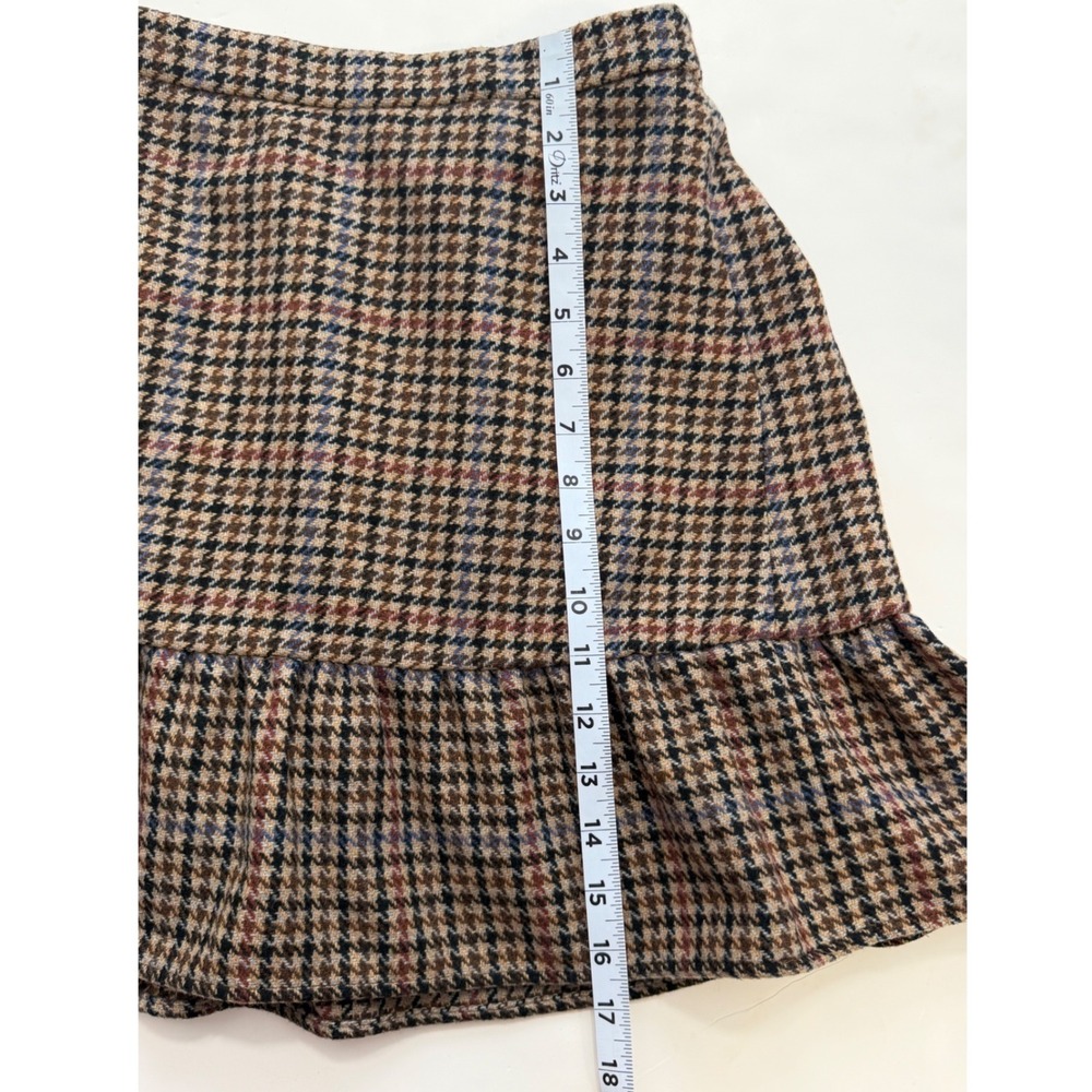 J.Crew Mercantile Brown Houndstooth Wool Blend Ruffle Hem Mini Skirt Size 8 - Picture 4 of 9
